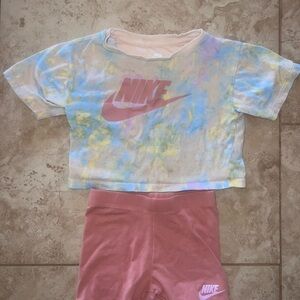 Nike Pastel Tie Dye Crop Top and Pink Shorts